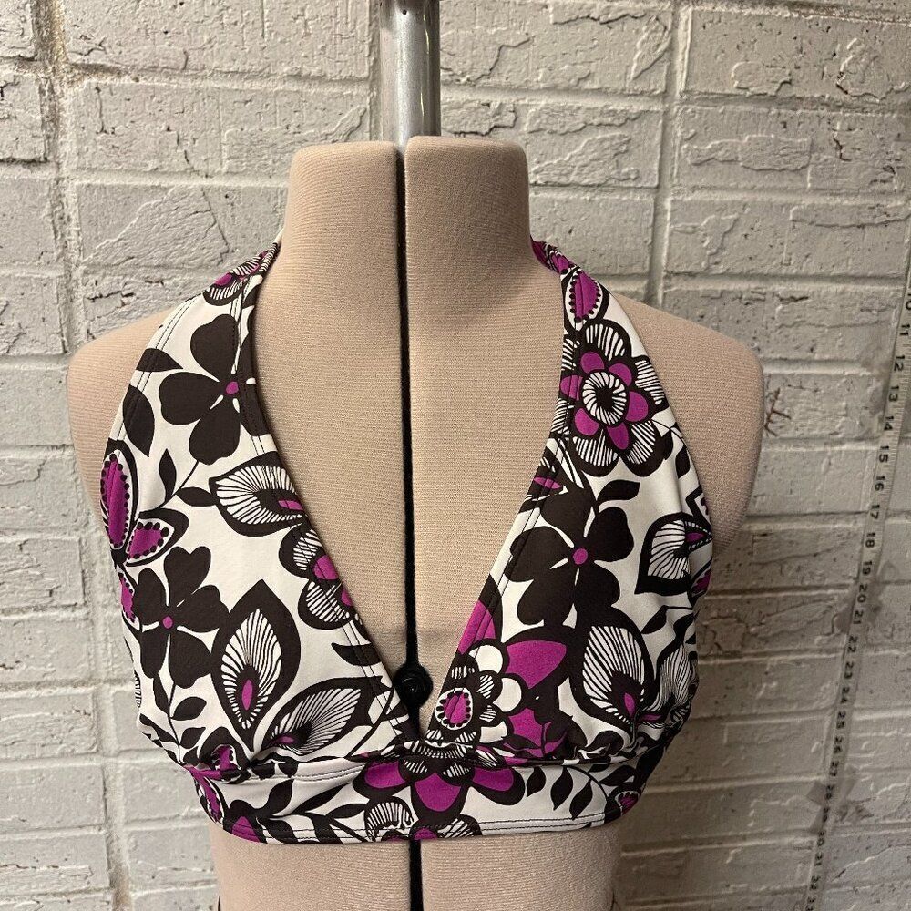 Ativa Floral Halter Bikini Top 8 purple black white floral